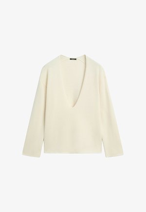 Massimo Dutti, LONG-LINE KNIT SWEATER WITH NECKLINE DETAIL - Jumper - off-white