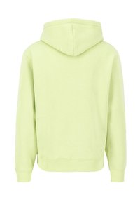 Felpa verde chiaro con una texture morbida, un cappuccio spazioso e polsini a costine. Il design presenta una semplice vista posteriore senza decorazioni.