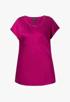 Fuchsia blouse met korte mouwen, gemaakt van gladde stof. Ronde halslijn met subtiele stikseldetails. Losvallend, recht gesneden ontwerp.
