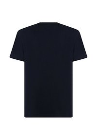 T-shirt a maniche corte di un solido blu navy, realizzato in cotone morbido, con un classico collo rotondo e una vestibilità rilassata.