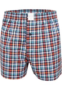 Herrliche Karobxershorts mit einem mehrfarbigen Karomuster in Blau, Rot und Weiß. Elastischer Bund mit einer vorderen Knopfverschluss.