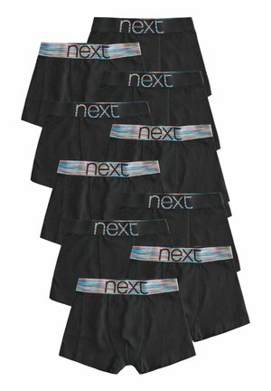 Sorte boxer briefs med multicolorer elastisk talje, der har "next" logo. Blødt stof og tætsiddende design, arrangeret i en stak.