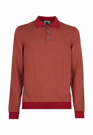 Polo a maniche lunghe a righe in rosso e beige, con colletto e patta con tre bottoni. Polsini e orlo a coste. Morbido tessuto lavorato a maglia.