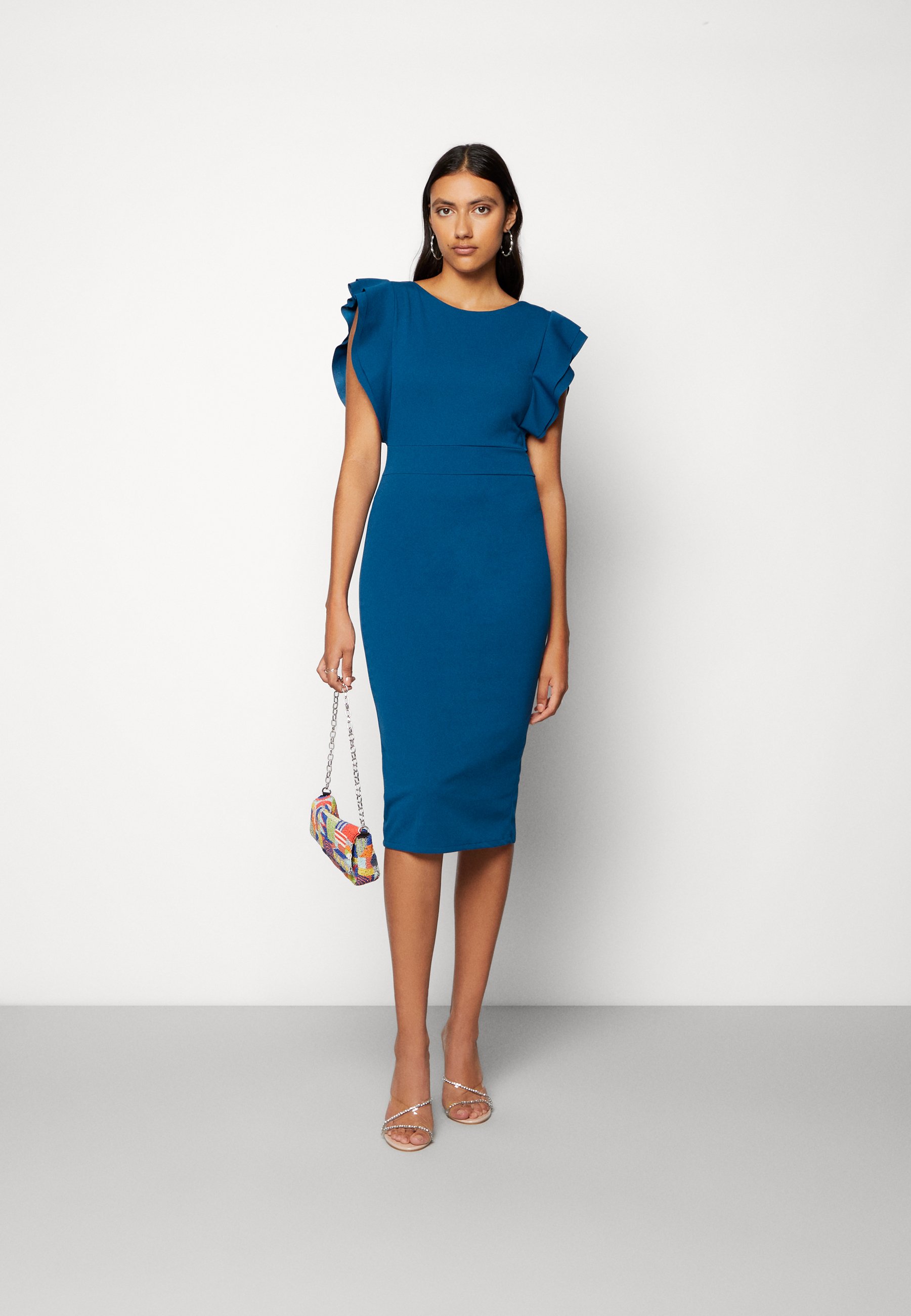 WAL G. DIANA RUFFLE SLEEVE MIDI DRESS 