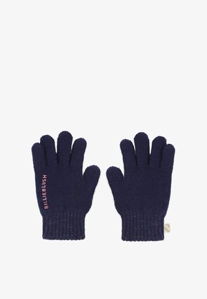 Ναυτικές πλεκτές γάντια με υφή, που διαθέτουν το ροζ λογότυπο "BILLIEBLUSH" στο πλάι και ριμπ μανσέτα με διακριτικά ασημί στοιχεία.