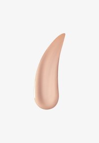 Slät ljusbeige vätska med en glansig yta, avsmalnande form och en subtil lyster, vilket antyder en krämig konsistens.
