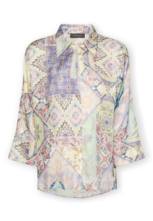 Bedruckte Bluse mit einer Mischung aus pastellfarbenen, geometrischen Mustern, einem Kragen und locker sitzenden Ärmeln. Hergestellt aus leichtem Stoff.