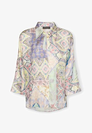 Bedruckte Bluse mit einer Mischung aus pastellfarbenen, geometrischen Mustern, einem Kragen und locker sitzenden Ärmeln. Hergestellt aus leichtem Stoff.