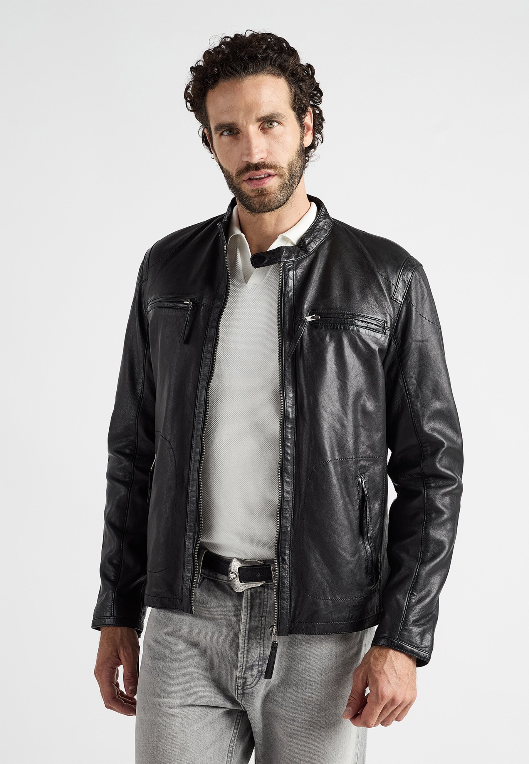 JCC MIT ZWEI BRUSTTASCHEN MACADAM - Leather jacket - black - Zalando