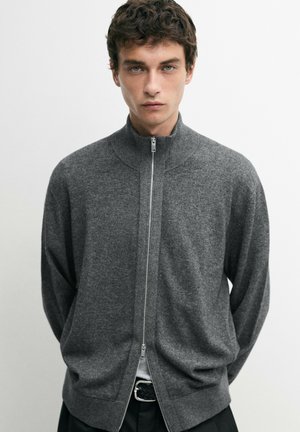 Massimo Dutti, WOOL BLEND CARDIGAN WITH ZIP DETAIL - Cardigan - grey