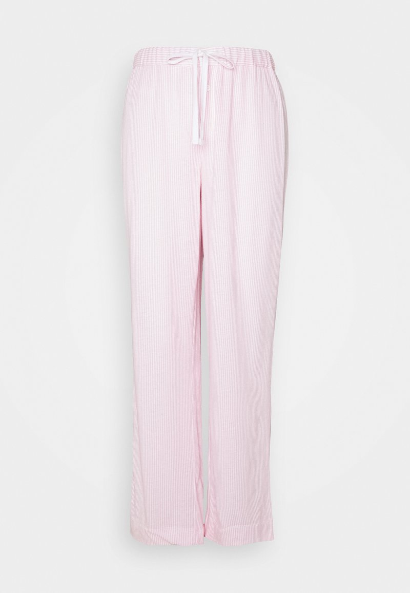 Lichtroze pyjamabroek met een gestreept patroon. Ontworpen met een elastische tailleband en een trekkoord voor een verstelbare pasvorm. Losse, rechte broekspijpen.