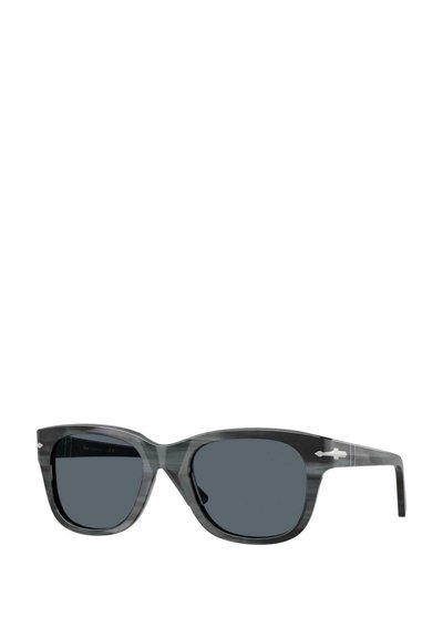 Grå skildpaddesolbriller med store rektangulære linser og slanke arme. Linsen er mørk og ikke-reflekterende og har minimale hardware-detaljer.