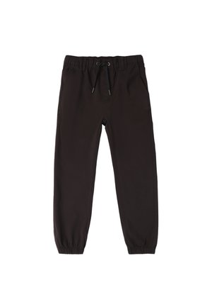 Pantalons de jogging noirs en matériau léger, dotés d'une taille élastique avec cordon de serrage, de poches latérales et de poignets élastiques.