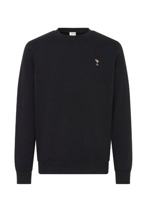 Černá mikina vyrobená z bavlněné směsi, s vroubkovanými manžetami a spodním lemem, s malým vyšitým designem koktejlové sklenice na hrudi.