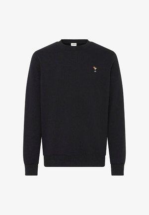 Černá mikina vyrobená z bavlněné směsi, s vroubkovanými manžetami a spodním lemem, s malým vyšitým designem koktejlové sklenice na hrudi.