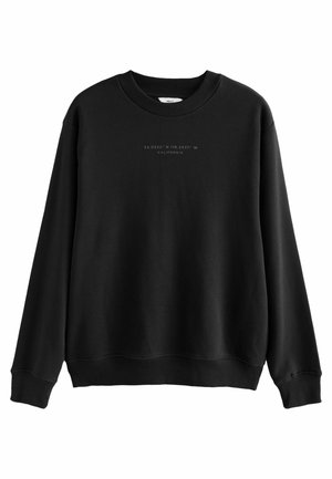 Schwarzer Sweatshirt aus Baumwolle, mit langen Ärmeln, einem gerippten Rundhalsausschnitt und einem einfachen Druckdesign mit Koordinaten und "KALIFORNIEN."