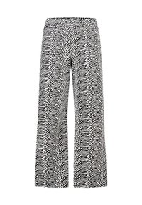 Wijde broek gemaakt van lichtgewicht stof, met een zwart-wit zebraprint en een elastische tailleband voor comfort.