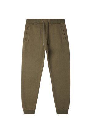 Pantaloni jogger in misto cotone di colore verde oliva, con vita elastica, coulisse regolabile e tasche laterali. Polsini alle caviglie.
