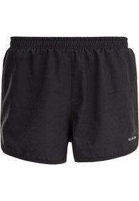 Sorte atletiske shorts lavet af letv�ægtsstof, med en elastisk talje og et lille logo nederst til højre.
