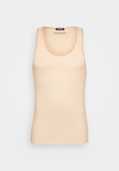 Kailas kreklu no gludas auduma ar apaļu kakla izgriezumu un bez piedurknēm. Vienkārša, pieguļoša forma bez redzamām rakstu vai akcentu detalizācijām.