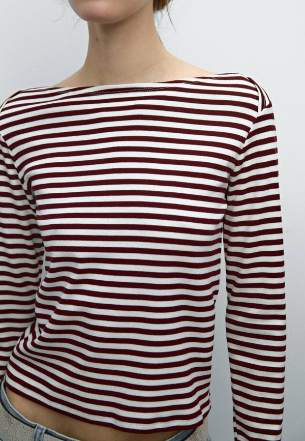STRIPED  WITH CROSSOVER SHOULDER DETAIL  - Long sleeved top - bordeaux2