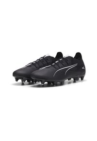 Melni futbola zābaki ar teksturētu augšdaļu, kas dekorēti ar baltām detaļām un elegantu dizainu. Seši uzgaļi apakšā nodrošina labu saķeri uz zāles virsmas.
