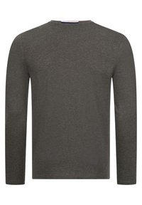 Langärmliges Hemd in Dunkelgrau, aus weichem Baumwollstoff. Es hat einen klassischen Rundhalsausschnitt und ein schlichtes Design ohne Taschen oder Verzierungen.