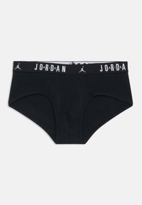 Čierne bavlnené nohavičky s širokým elastickým pásom s bielym nápisom "JORDAN" a malým logom na prednej strane.