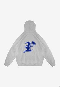 Szara bluza z kapturem z niebieskim haftowanym logo na plecach. Posiada kaptur ze sznurkiem oraz ściągacze przy mankietach. Wykonana z miękkiego materiału bawełnianego.