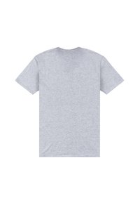 Šedé tričko s krátkým rukávem z měkké, hebké látky s kulatým výstřihem a standardním střihem. Bez viditelných log nebo vzorů. Pohled zezadu.