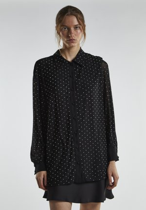 BUTTON THROUGH - Skjortebluser - black rhinestone mesh