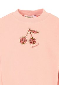 Felpa rosa pallido con applicazione di fiori di ciliegio e piccolo testo ricamato "Bonpoint" sotto il design sul petto.