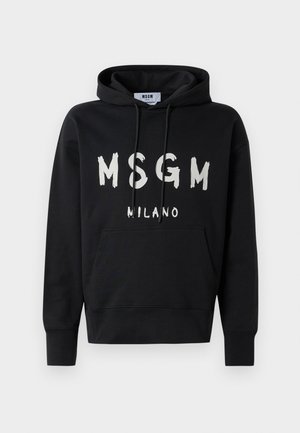 Hoodie noir avec logo MSGM Milano blanc à l'avant, doté d'une poche frontale et d'une capuche avec cordon de serrage.