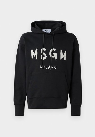 Felpa nera con logo bianco MSGM Milano sul davanti, dotata di tasca frontale e cappuccio con cordino.