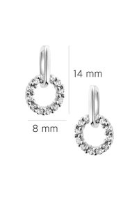 Silverhänge med en cirkulär design prydd med små klara kristaller. Mått: 14 mm höjd, 8 mm diameter.