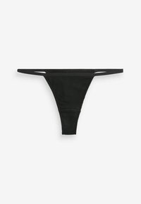 Perizoma nero a coste con sottili spalline laterali e un design minimalista. Texture liscia e vestibilità bassa per il massimo comfort.