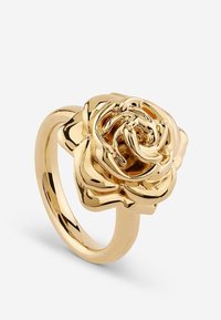 Goldring in Form einer Rose, mit feinen Blattdetails und glanzvollem Finish, einer glatten Band und abgerundeten Kanten.