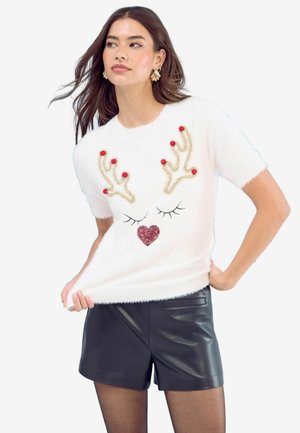 REGULAR FIT - CHRISTMAS SHORT SLEEVE CREW NECK - Triko s potiskem - ivory reindeer