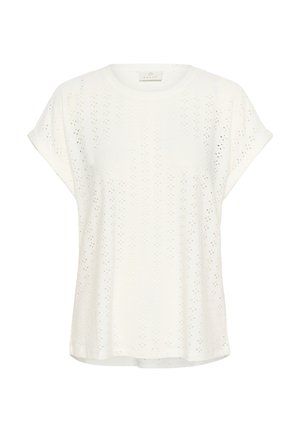 Witte t-shirt met korte mouwen van geperforeerd katoen, met een ronde halslijn en een relaxte pasvorm met een rechte zoom.