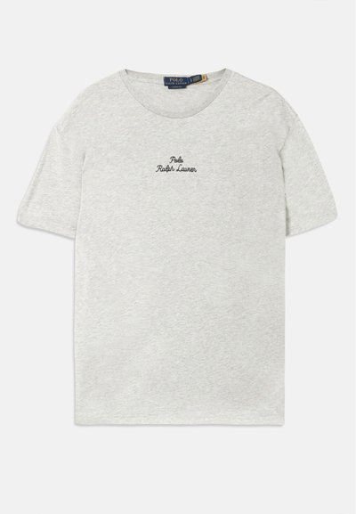 Siva bombažna majica kratkih rokavov z okroglim izrezom in vezenim logotipom "Polo Ralph Lauren" temnejše barve.