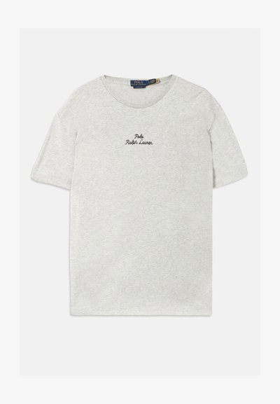 Siva bombažna majica kratkih rokavov z okroglim izrezom in vezenim logotipom "Polo Ralph Lauren" temnejše barve.