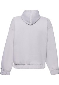 Grauer Kapuzenpullover mit lockerem Schnitt, gerippten Bündchen und Saum. Hergestellt aus weichem Stoff mit glatter Textur und ohne sichtbare Muster.