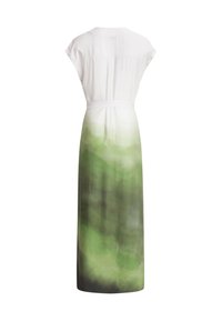 Witte jurk met korte mouwen en een tailleband, met een ombre-verloop van groen naar donkergroen aan de onderkant. Zachte stof, ontspannen pasvorm.
