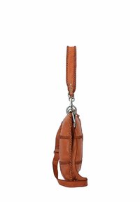 Sac à main en cuir beige avec un détail de bord tressé, doté d'une seule poignée courte et d'une bandoulière longue amovible, quincaillerie en ton argent.