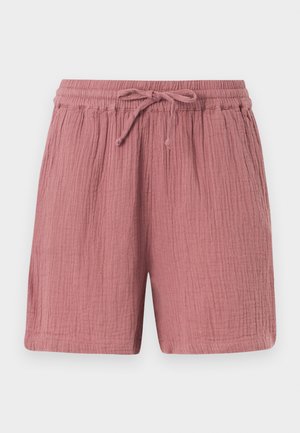 Mauve-fargede, teksturerte stoffshorts med elastisk midje og snøring, med sidelommer.