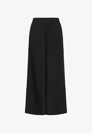 Musta laiade sääreosadega püksid elastse vöökohaga, valmistatud siledast, kergest kangast. Omavad puhtaid jooni ega sisalda nähtavaid detaile ega kaunistusi.