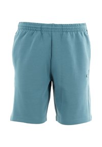 Pantaloni sportivi azzurri chiaro realizzati in tessuto morbido, con vita elastica e dettaglio del logo sul lato. Finitura dritta.