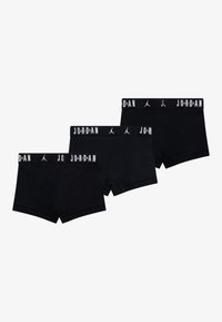 Black cotton boxer shorts featuring a branded elastic waistband with "JORDAN" and a logo, presented in a pack of three.