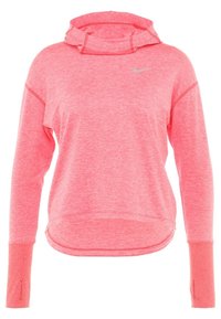 Felpa con cappuccio rosa mélange realizzata in tessuto leggero. Presenta maniche lunghe con aperture per il pollice e un design a collo alto. Logo Nike sul petto.