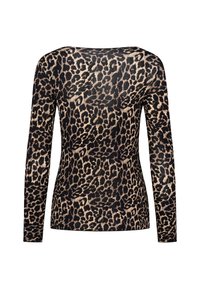 Maglia a maniche lunghe con motivo leopardato in toni di nero e beige. Tessuto morbido con design aderente, scollatura rotonda e dettagli minimi.